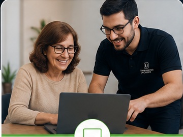 Pessoa aprendendo informática com orientação de um instrutor
