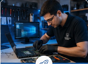 Profissional realizando manutenção técnica em notebook